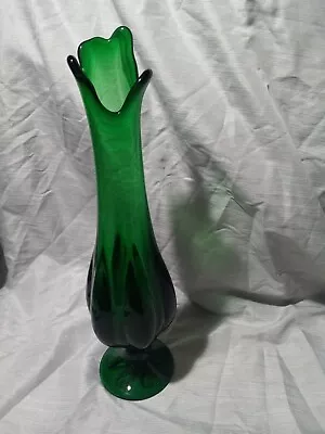 Viking Epic 6 Petal Evergreen Glass Footed 16   Swung Vase Mcm • $200