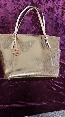 Michael Kors Gold Mirror Metallic Monogram Tote Shoulder Bag  • $300