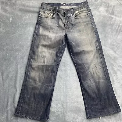 7 For All Mankind Flare Leg Button Fly Jeans 32 Dark Wash Distressed Made USA • $19.99