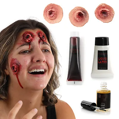 Latex Fake Scar Bullet Wounds Set Zombie Fancy Dress Halloween Sfx Make Up Blood • £4.99