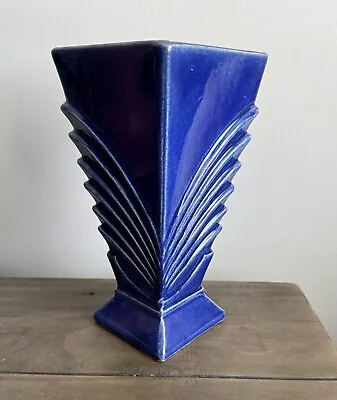 McCoy Pottery Cobalt Blue Vase Art Deco 9” • $40