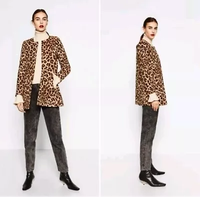 ZARA Leopard Print Flock Coat Size Xs • $35