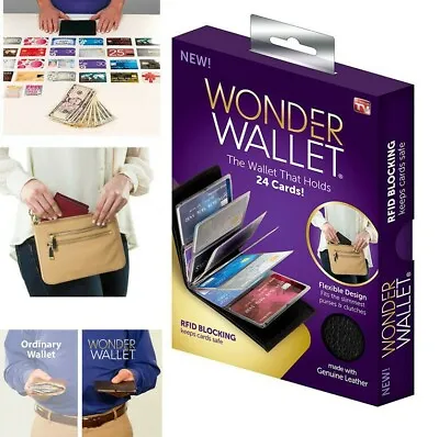 Wonder Wallet Amazing Slim Thin Wonder RFID Wallets As Seen On TV -Black Leather • $8.49