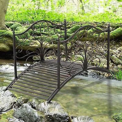 4 Foot Black High Rails Metal Garden Bridge Home Outdoor Furniture Scroll Style • $299