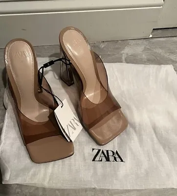 ZARA BASIC COLLECTION CLEAR ACRYLIC HEELS BRAND NEW SLIP ONS Sz 38 (8) 4” Heel • $34