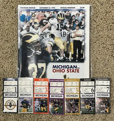 1995 MICHIGAN Football Ticket Stubs: Includes OSU Program & Woodson’s First Game • $115