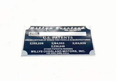 $12 • Buy VIN Registration Data Plate, 1947-1963, Willys Pickup, Jeepster, Station Wagon