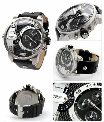 Mens Designer Diesel Chronograph Watch With Leather Strap SILVER/BLACK  • £125