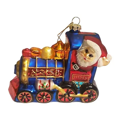 Vtg Lg Blown Glass Christmas Ornament Santa Train Toys Shiny Colorful 4.5  • $16.99