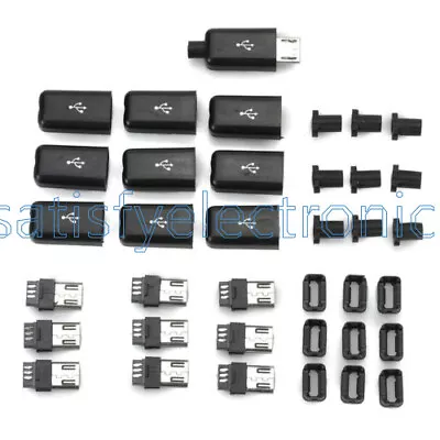 10PCS NEW DIY Micro USB Male Plug Connectors Kit W/ Covers Black • $1.55