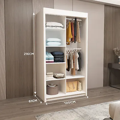 Modern Mirror 2&3 Sliding Door Wardrobe For Bedroom Milan  4 Colors 6 Sizes • £349.99