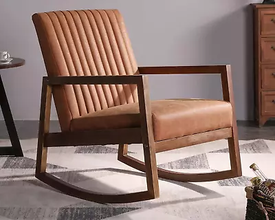 Leather Modern Rocking Chair Mid Century Armchair Upholstered Arm Chair With Pad • $248.99