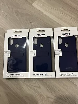 PACK OF 3!!!  New Samsung Galaxy A11 Blue/Grey Dual Case W/ Kickstand T-Mobile • $14.99