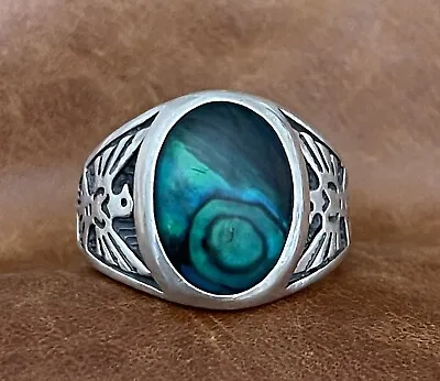 Navajo WM © Sterling Paua Abalone Shell Thunderbird Arrowhead Men’s Ring Sz 14.5 • $140