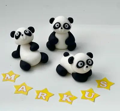 3 Pandas Set Cake Topper Edible Glue Jungle Theme Fondant Birthday Decor • £12.99