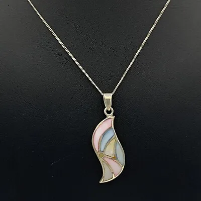 Sterling Silver Chain W/ Sterling Silver Mother Of Pearl Inlaid Pendant 3-071 • $19.30