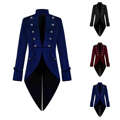 Vintage Tailcoat Jacket For Men Gothic Victorian Steampunk Frock Coat In Blue • $39.09