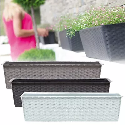 Rectangle Rattan Plastic Balcony Flower Plant Garden Herb Planter Decor Pots Set • £7.49