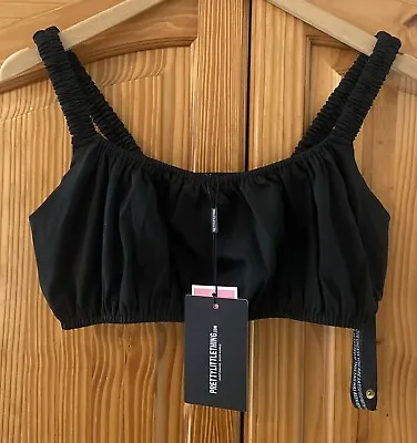 Pretty Little Thing Black Bralette / Crop Top BNWT Athleisure Style Size 10 • £2.99