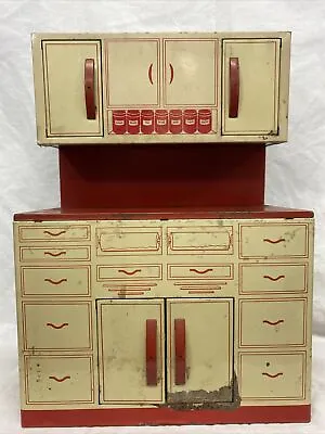 Vintage Wolverine Red And White Metal Toy Kitchen Cupboard 1950's • $25