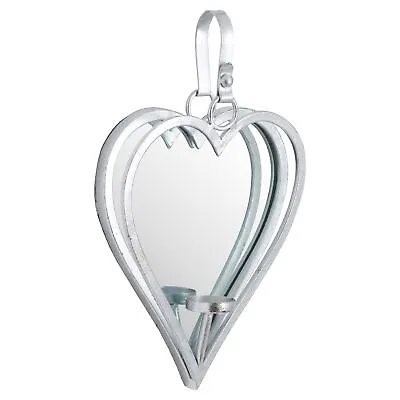 40cm Medium Antique Silver Heart Tealight Candle Holder W Wall Mirror • £24.99