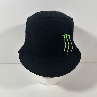 Monster Energy Knit Black Visor Brim Beanie Embroidered Outdoor - EXC COND • $37.98