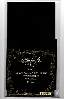 Graphic45 BLACK SQUARE 5.25 X5.25  CARD & ENVELOPE SET Scrapbooking 6 Card 6 Env • $3.49