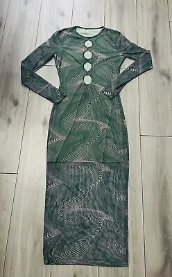 Boutique Women’s Missguided Green & Pink Cut Out Mesh Midi Dress Size 8  • £9.99