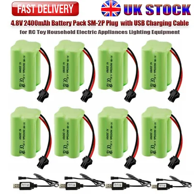 4.8V 2400mAh Rechargeable Battery SM-2P Plug With USB Charger For RC Cars Toy UK • £12.19