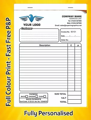 A5 Invoice Receipt Pad / Book / Personalised / Duplicate Sets *fast Free P&p* • £9.90