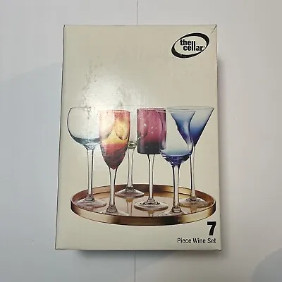 The Cellar 7 Piece Wine Set 6 Assorted Glasses With Tray Multi Colored • $20