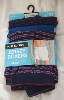 Mens 3pk Cotton Jersey Boxers Size S W30/32  M&s.  New (other) Rip To Packaging. • £12