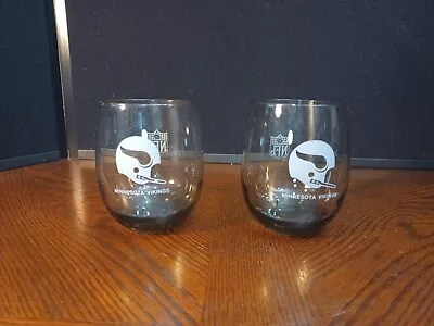 Vintage Nfl Minnesota Vikings Smoky Gray Drinking Glass Tumbler Set Of 2 • $15.99