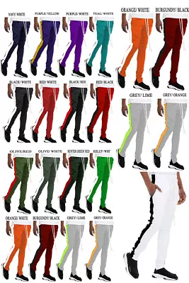 Mens Slim Fit Single Stripe Holiday Track Pants Ankle Zipper Jogger Casual Pants • $18.99