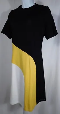 $59.99 • Buy CARVEN Women's Black Yellow White Colorblock SS Crewneck Knit Shift Dress Sz M