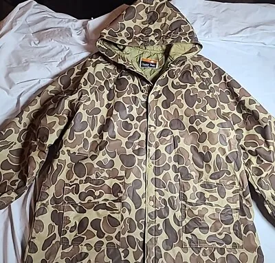 Vintage 70s/80s Ozark Trail Camo Jacket PVC Waterproof With Hood *Damage* Large • $30