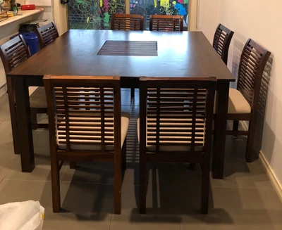 $500 • Buy  9 Piece Dining Suite, Dark Wood, Amart Furniture Used But Excellent Condition 