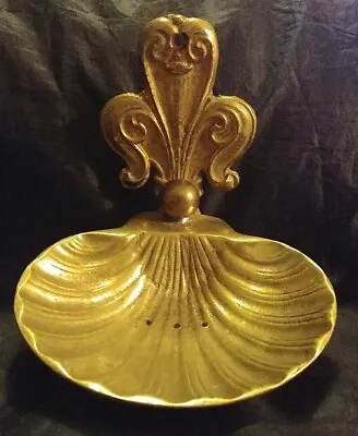 RARE HTF Vintage Brass Fleur De Lis Clamshell Soap Dish Wall Mount (X1) • $49.99