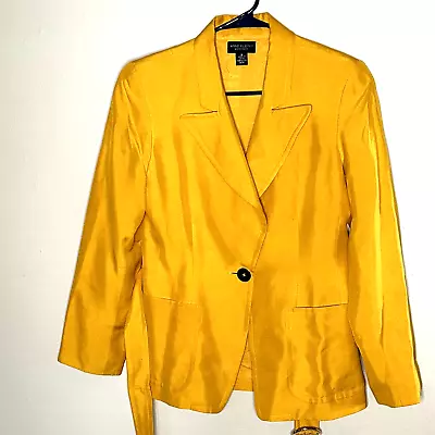 Anne Klein II Mustard Yellow 100% Silk Belted One Button Front Blazer W/ Pockets • $65