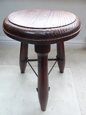 Vintage French  Milking Stool Brittany 3 Legs Wrought Iron Strap Work Studs • £55