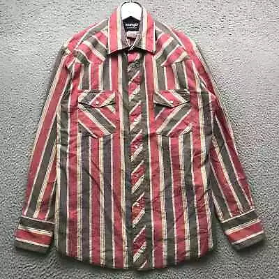 Vintage Wrangler Western Button Shirt Men's M Long Sleeve Striped Pearl Snap Red • $34.99