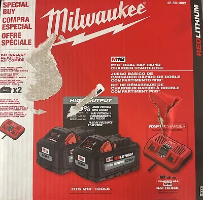 Milwaukee 48-59-1182 M18 Dual Bay Rapid Charger And Battery Kit NEW • $299
