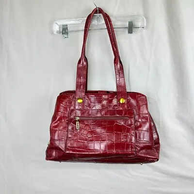 Maxx New York Ruby Red Embossed Croc Faux Leather Satchel Double Strap Bag. • $18.99