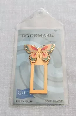 Vintage Solid Brass Gold Plated Multicolored Enamel Butterfly Bookmark • $3.49