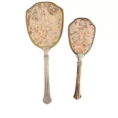 Vanity Vintage Brush And Mirror Pink And Gray Abstract Design Set Metallic Handl • $22