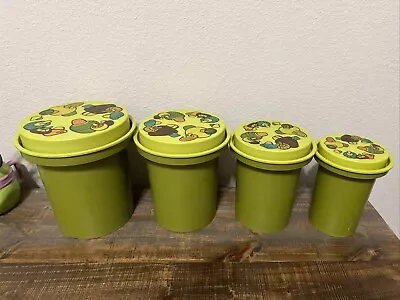 1970s Rubbermaid Mushroom Retro Rare Nesting Canister Set 4 Storage Green VTG • $52