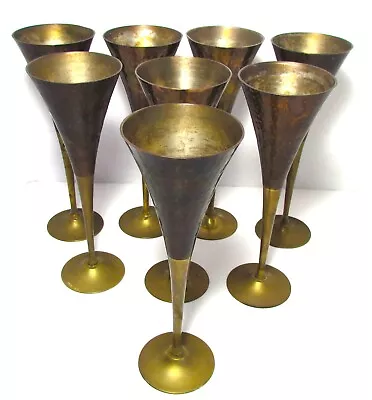 Set Of 8 Vintage Hammered Brass Wine Goblets 9  Tall • $24.99