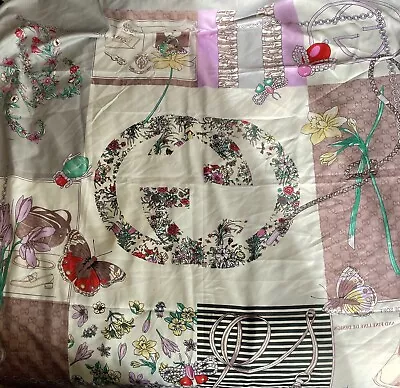 VINTAGE GUCCI ACCESSORY COLLECTION SIGNED Women's 100% SILK FLORAL SCARF-RARE • $30