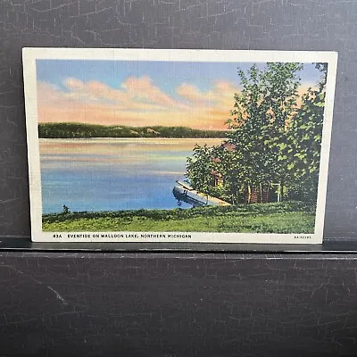 Northern Michigan Eventide Walloon Lake Sunset Cabin Pier Vintage Linen Postcard • $5.99