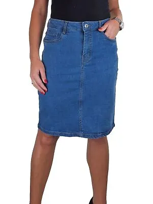 Womens Stretch Denim Skirt Ladies Cotton Knee Length Pencil Jeans Skirt 10-22 • £19.99